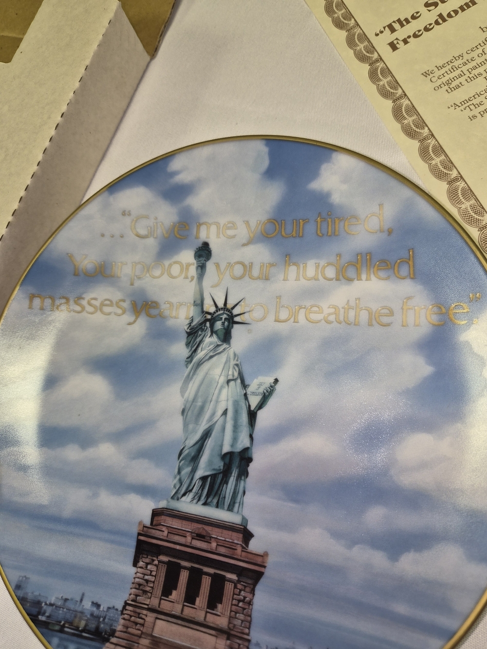 Statue of Liberty Decorative Plate with Gold Script